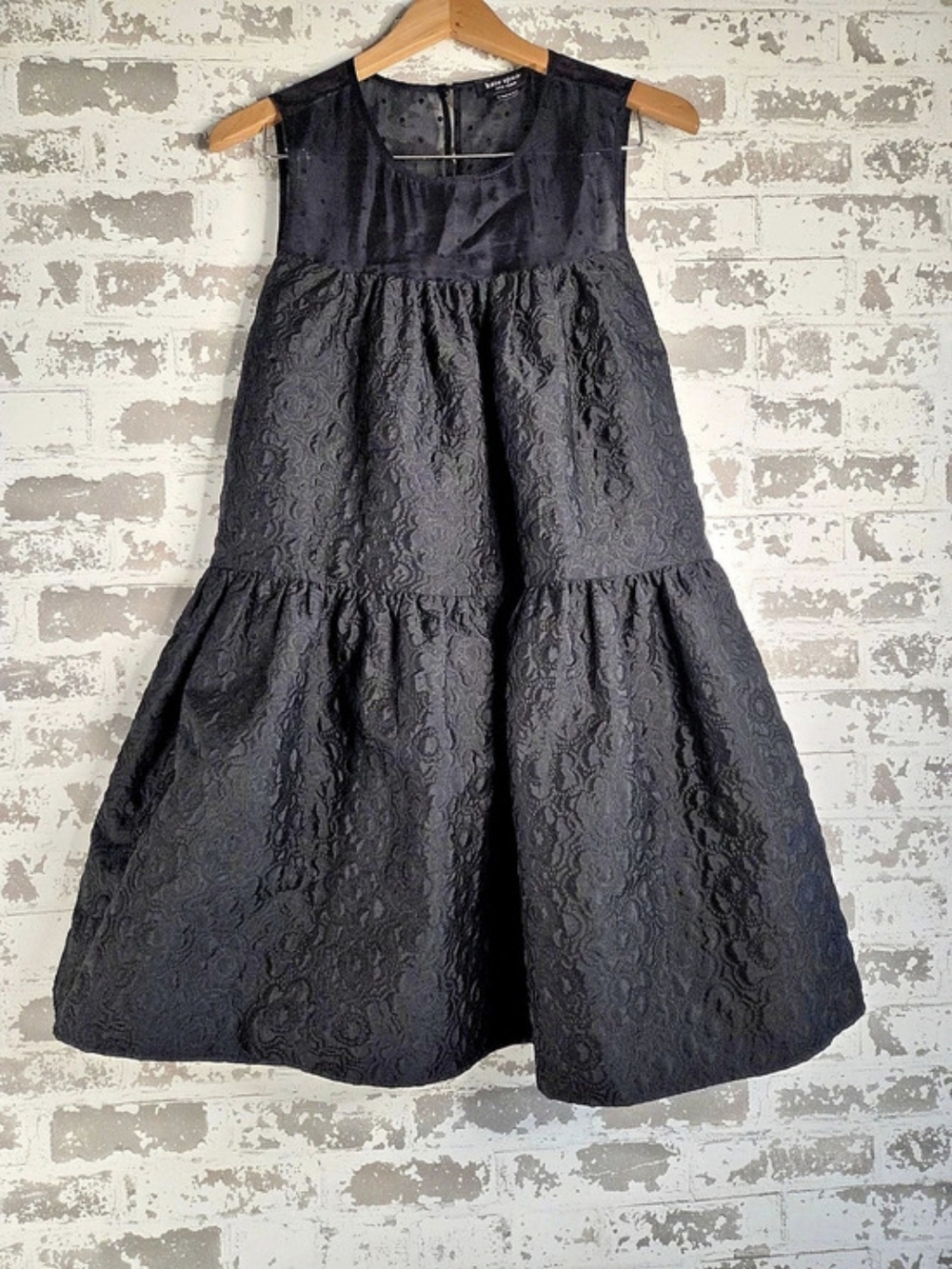 Kate Spade Organza Dots Sleeveless Dress S Black Cloque Taffeta Tiered KD579